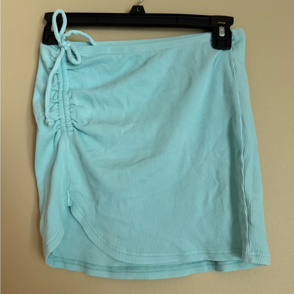 aerie ribbed drawstring mini cover-up skirt in mint blue